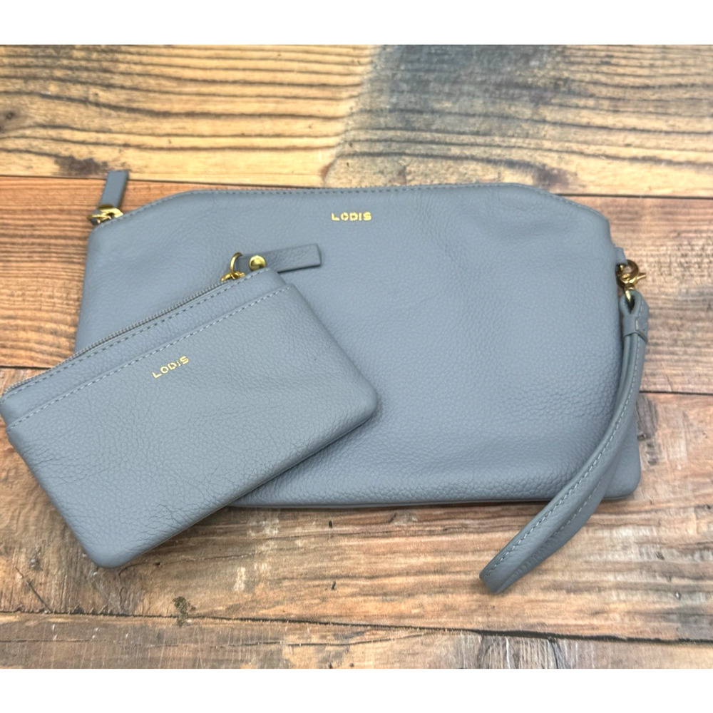 2 Pc Set Lodis Italian Leather Dustin Eiffel‎ Wristlet & Wallet RFID Powder Blue